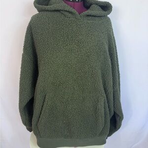 American Eagle Sherpa Hoodie Women’s XXL Olive Green Fleece Pullover Cozy